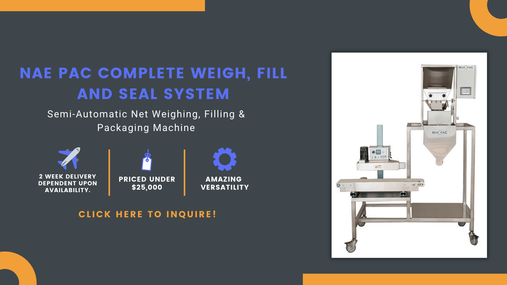 Nae Pac weigh, fill, and seal system